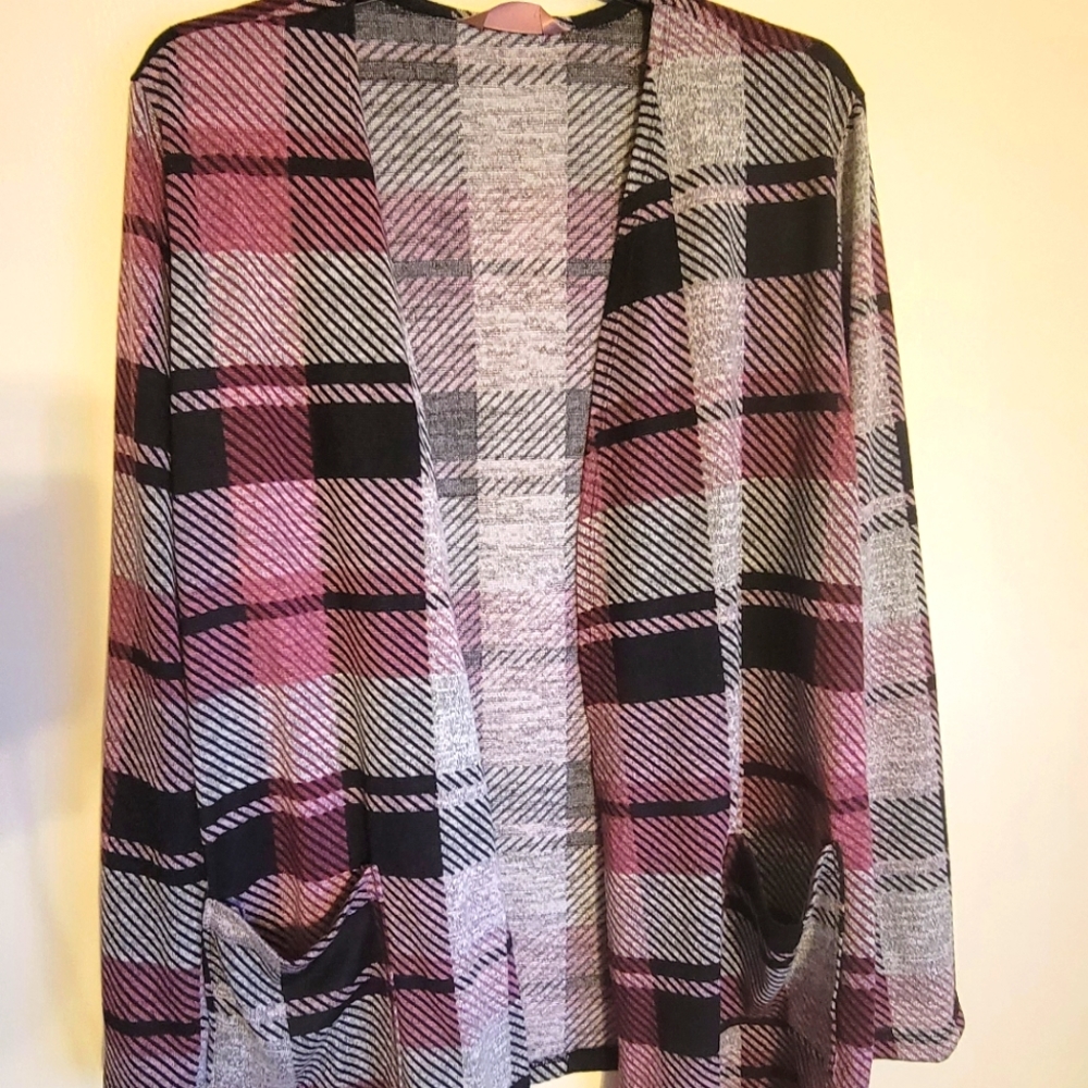 NWT SJS Pink plaid cardigan size 2X